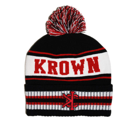 Cuffed Knit Beanie in Black, White, & Red