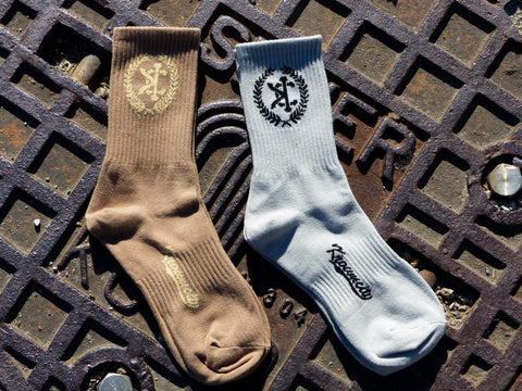 Krown City Crest Socks in Tan & Gray